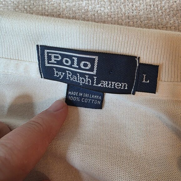 Polo Ralph Lauren White Long Sleeve Polo Shirt Men’s Size L 100% Cotton Vintage - Picture 4 of 8